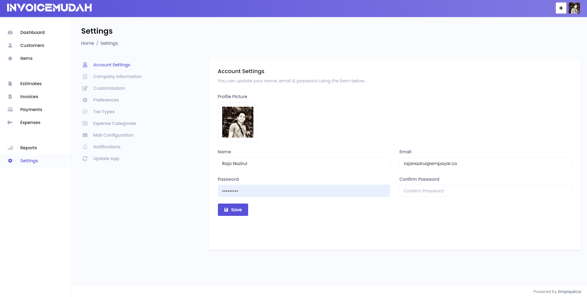 Account Settings Page