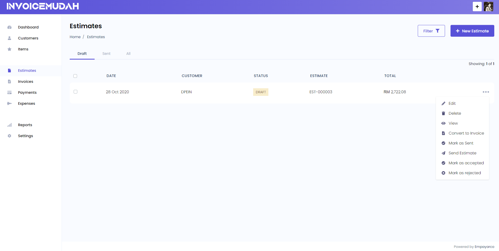 Estimates Page