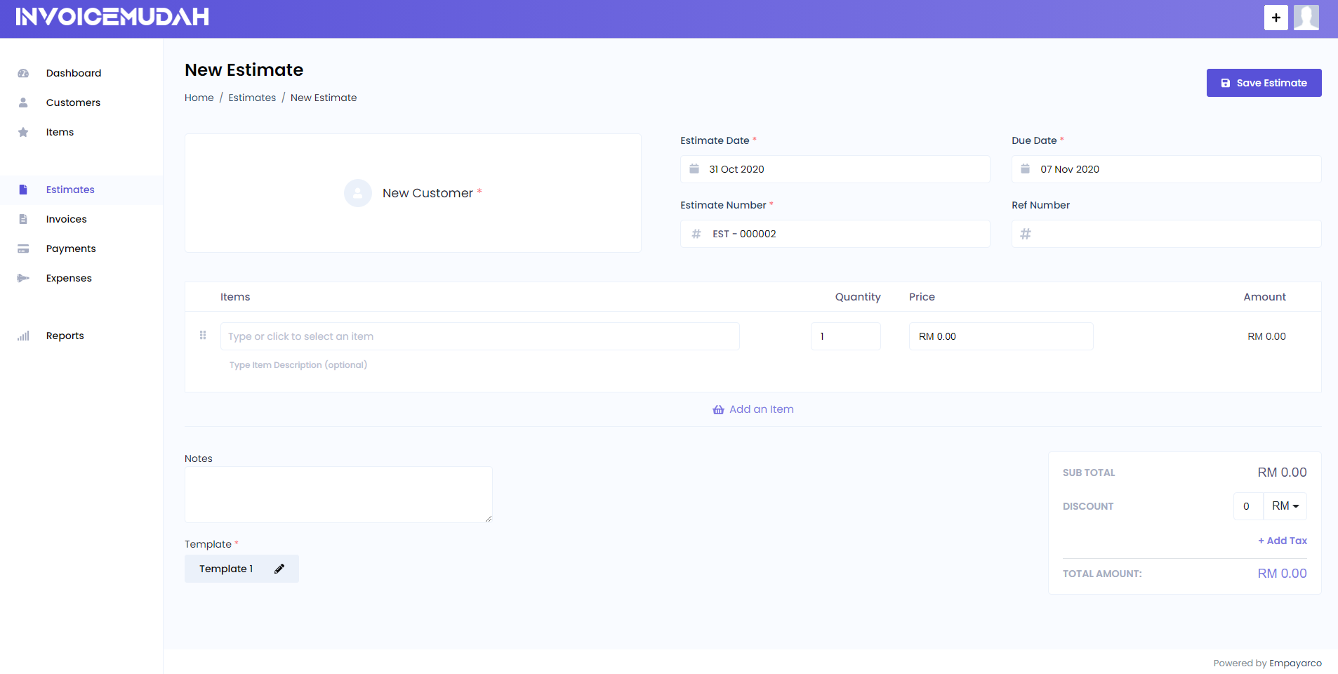 Estimate Create Page